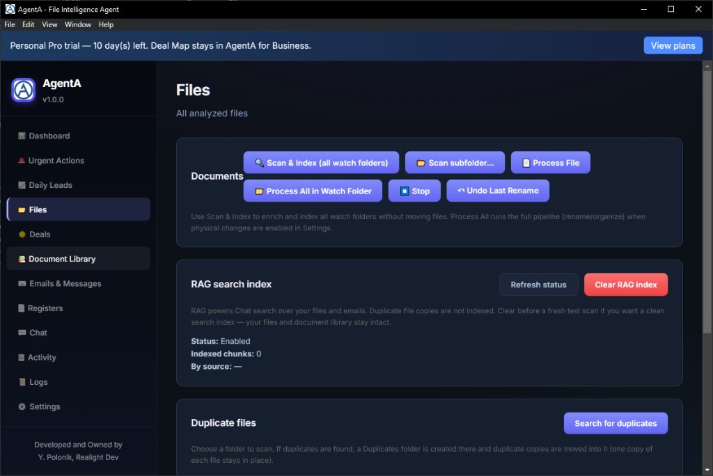AgentA Files scan and RAG index